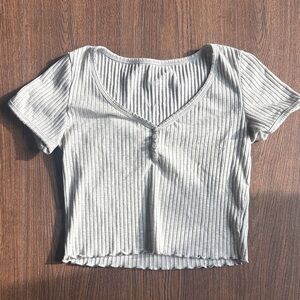 American Eagle Outfitters Light Gray Ribbed Crop Top